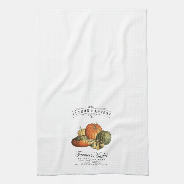modern vintage fall gourds and pumpkin tea towel (Vertical)