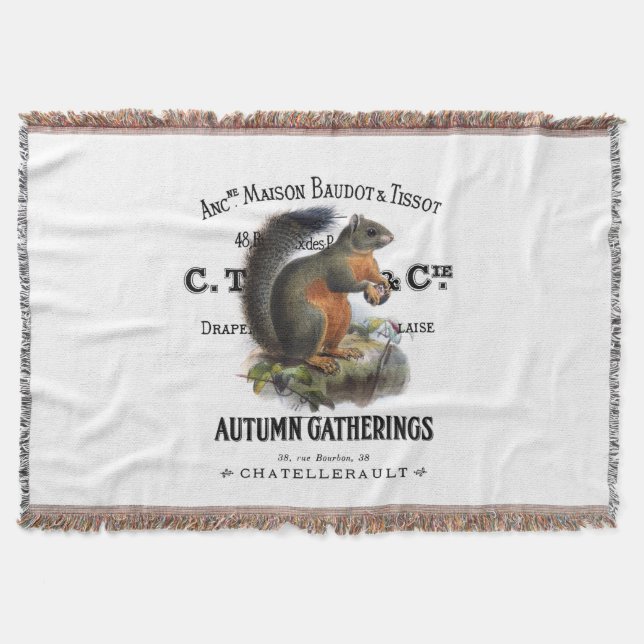 modern vintage fall squirrel throw blanket (Front)