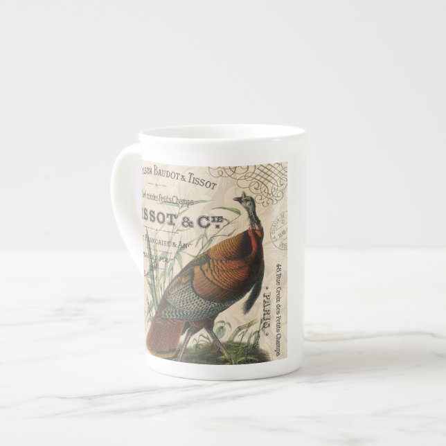 modern vintage fall wild turkey bone china mug (Front Left)