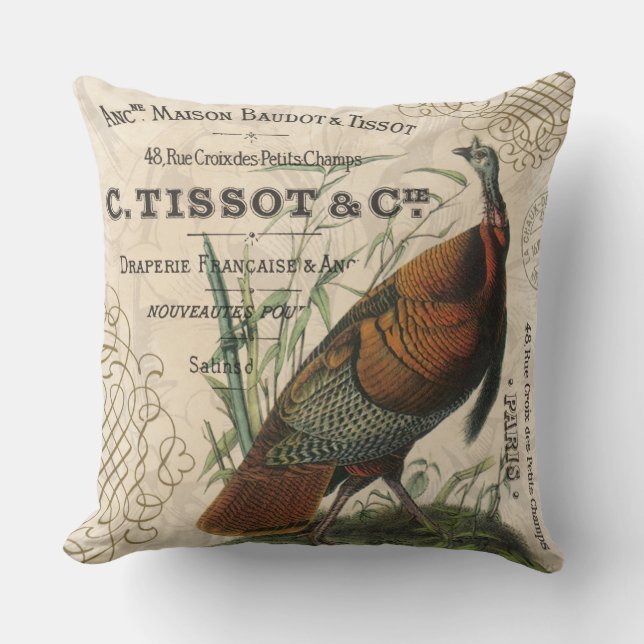 modern vintage fall wild turkey cushion (Front)