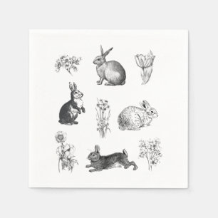 Modern vintage farmhouse Easter rabbits Napkin