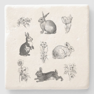 Modern vintage farmhouse Easter rabbits Stone Coaster