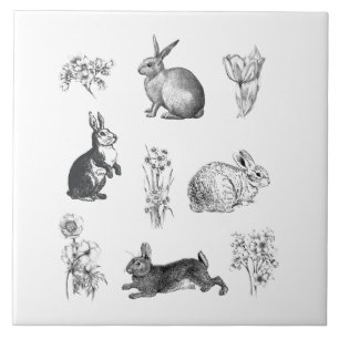 Modern vintage farmhouse Easter rabbits Tile