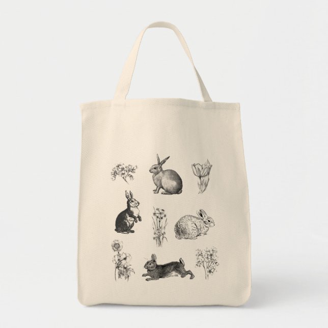 Modern vintage farmhouse Easter rabbits Tote Bag (Front)