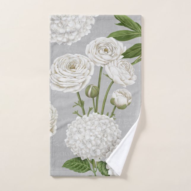 Modern Vintage Farmhouse white flower garden Hand Towel (Hand Towel)