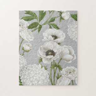 Modern Vintage Farmhouse white flower garden Jigsaw Puzzle