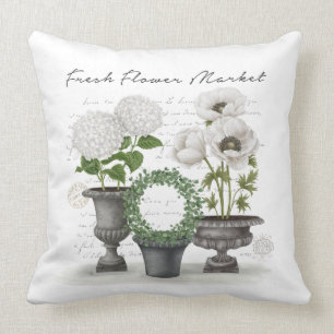 MODERN VINTAGE FARMHOUSE WHITE GARDEN CUSHION