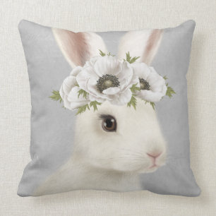 modern vintage farmhouse white rabbit cushion