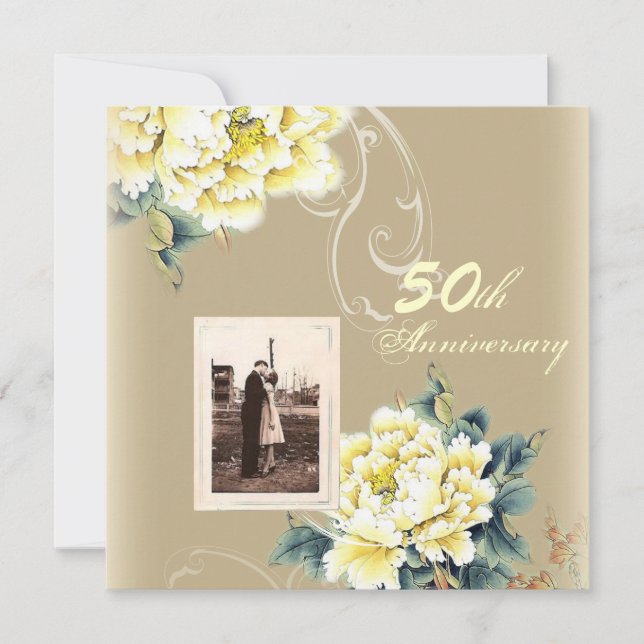 modern vintage floral 50th wedding anniversary invitation (Front)