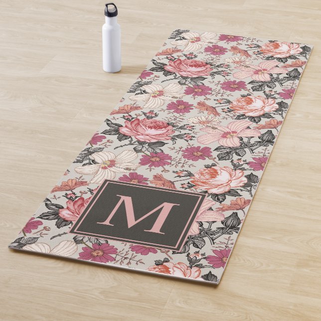 Modern Vintage Floral Blush Monogrammed  Yoga Mat (In Situ)