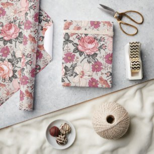 Modern Vintage Floral Blush Wrapping Paper