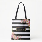 Modern Vintage Floral Classic Black White Stripes
