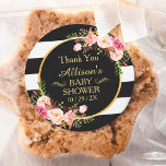 Modern Vintage Floral Decor Baby Shower Thank You Classic Round Sticker<br><div class="desc">Modern Vintage Floral Decor Baby Shower Thank You Sticker.
(1) For further customization,  please click the "customize further" link and use our design tool to modify this template.
(2) If you need help or matching items,  please contact me.</div>