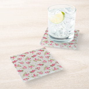Modern Vintage Floral Home Decor Glass Coasters