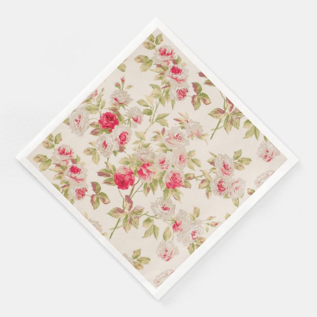 Modern Vintage Floral Paper Dinner Napkins (Corner)