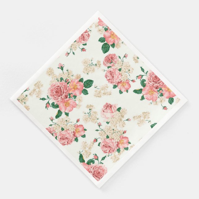 Modern Vintage Floral Paper Dinner Napkins (Corner)