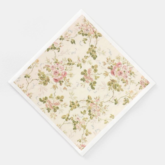 Modern Vintage Floral Paper Dinner Napkins (Corner)
