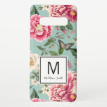Modern Vintage Floral Pattern Monogram Samsung Galaxy Case<br><div class="desc">Beautiful girly floral design,  with pink and white flowers. Add your custom initial and name to make this design unique to you! Click on 'Personalise' then 'Customise further' to change the font style,  size or adjust the placement if your initial is not centred.</div>