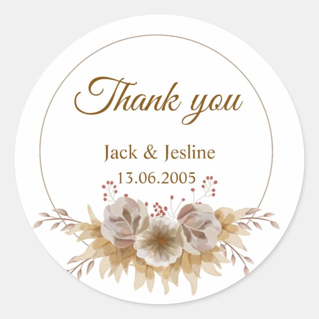 Modern vintage floral sticker for wedding (Front)