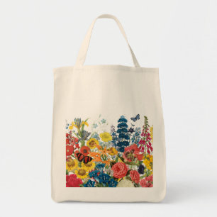 modern vintage flowers tote bag