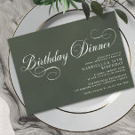 Modern Vintage | Forest Green Moss Birthday Dinner Invitation<br><div class="desc">Formal birthday dinner invitations featuring the words "Birthday Dinner" in vintage-style calligraphy script. Your event details are in the lower right corner. White text on a dark green background.</div>