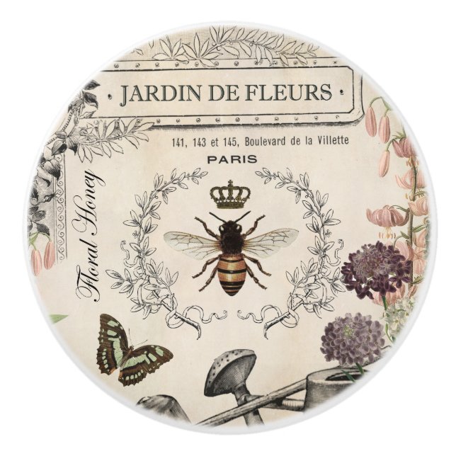 Modern Vintage French Bee garden Ceramic Knob (Front)
