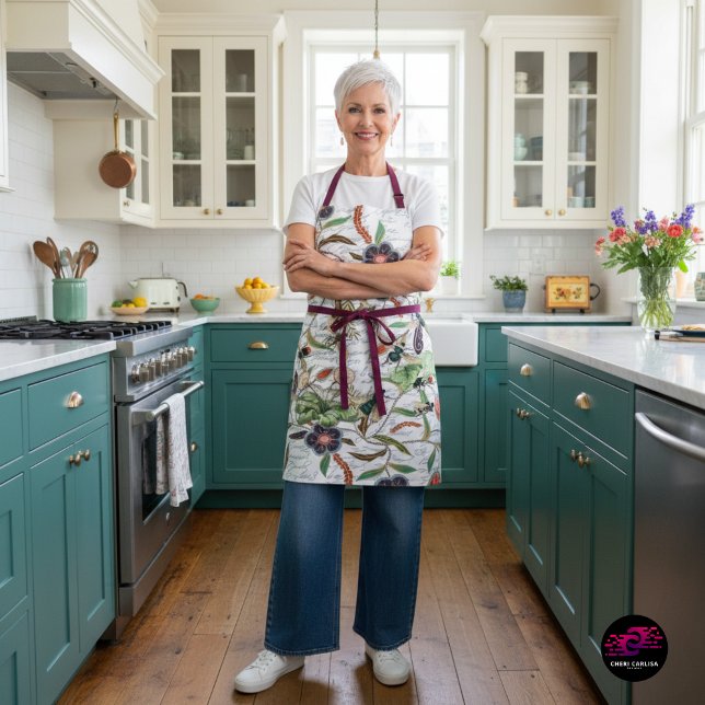 Modern Vintage French Bees & Flowers Apron (Serving recipes and cottagecore energy in this bee botanical apron)