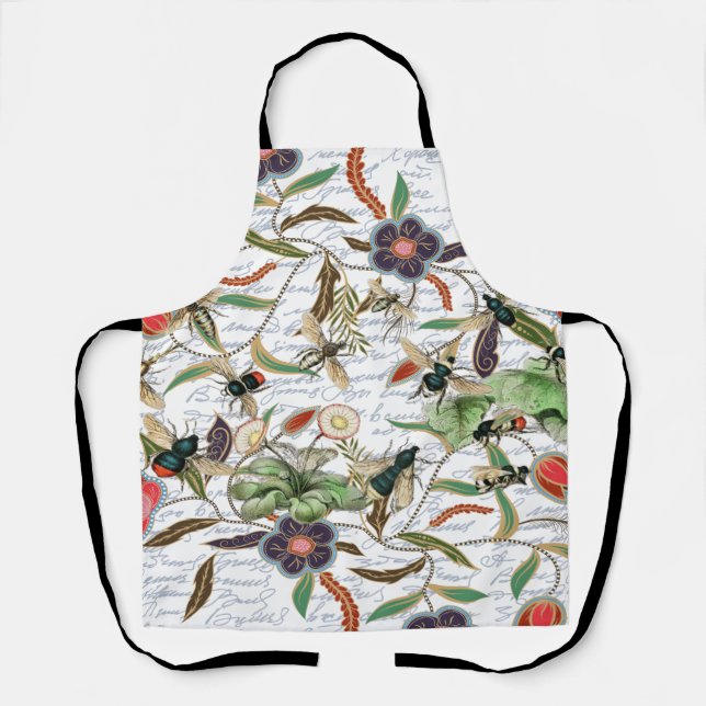 Modern Vintage French Bees & Flowers Apron (Front)
