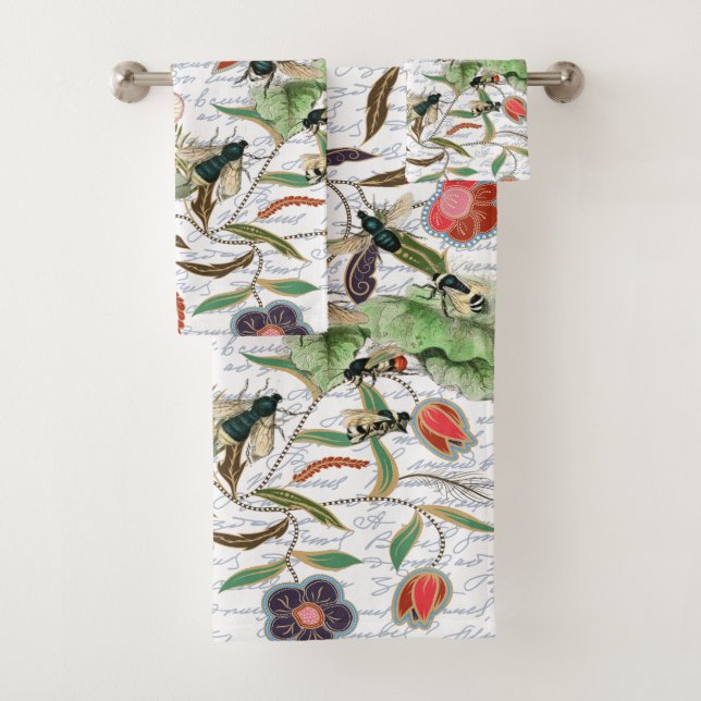 Modern Vintage French Bees & Flowers Bath Towel Set (Insitu)