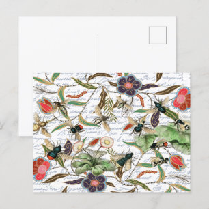 Modern Vintage French Bees & Flowers Postcard