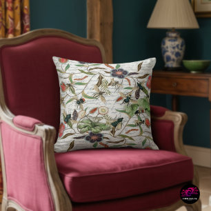 Modern Vintage French Bees & Flowers Throw Pillow