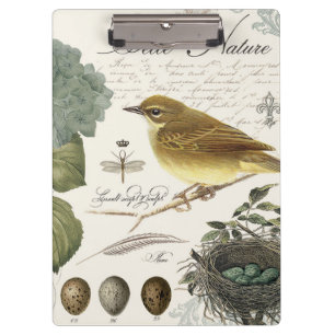 modern vintage French bird and nest Clipboard