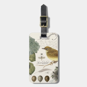 modern vintage French bird and nest Luggage Tag