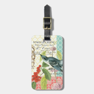 Modern Vintage French Bird luggage tag