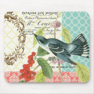 Modern Vintage French Bird mousepad