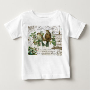 Modern Vintage French birds and birdcage Baby T-Shirt