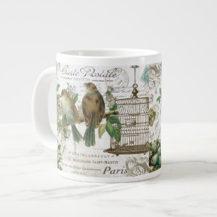 Modern Vintage French birds and birdcage Large Coffee Mug
