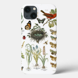 modern vintage french botanical birds and flowers iPhone 13 case