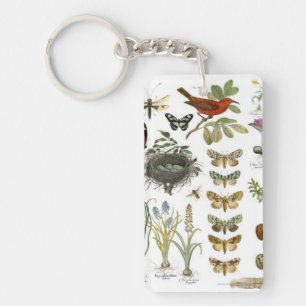 modern vintage french botanical birds and flowers key ring