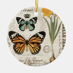 Modern vintage french butterflies ceramic tree decoration