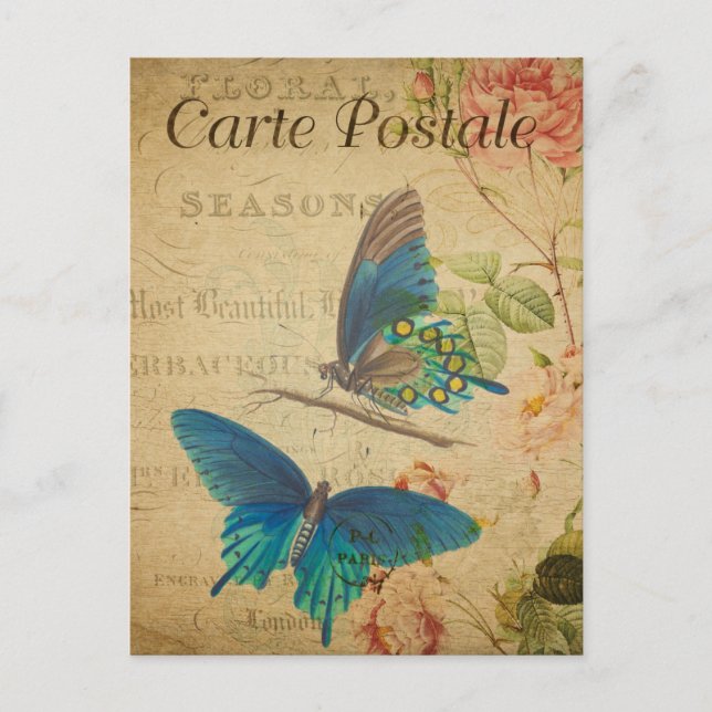 Modern Vintage French butterflies collage Postcard (Front)