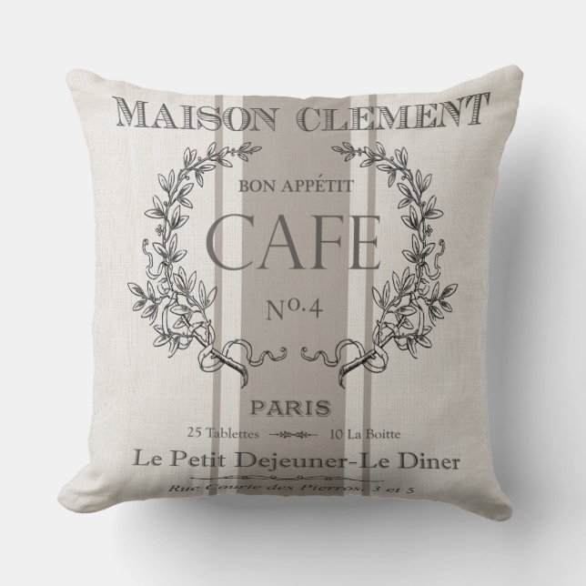 modern vintage french cafe cushion (Front)