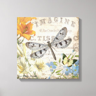 modern vintage french dragonfly canvas print