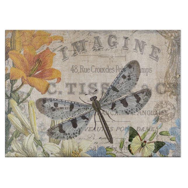 modern vintage french dragonfly cutting board (Front)