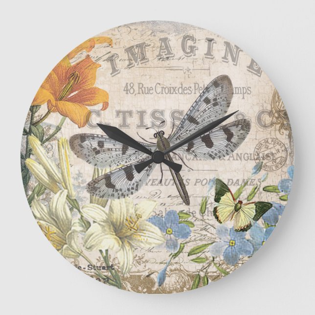 modern vintage french dragonfly large clock (Front)