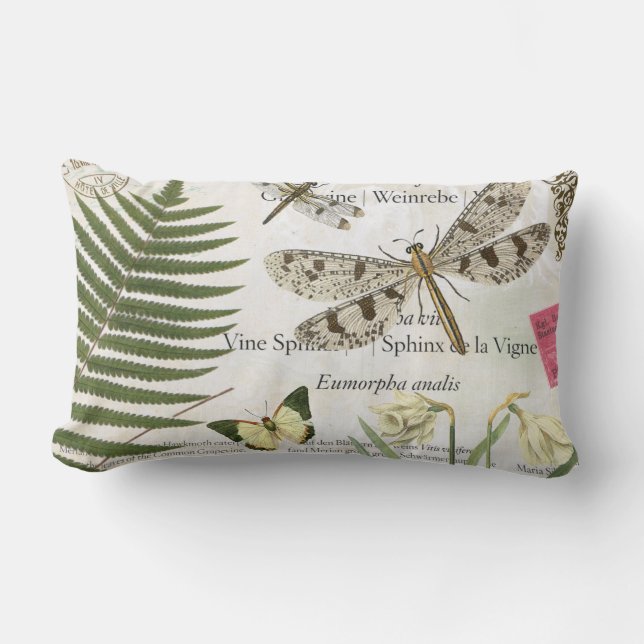 modern vintage french dragonfly lumbar cushion (Front)