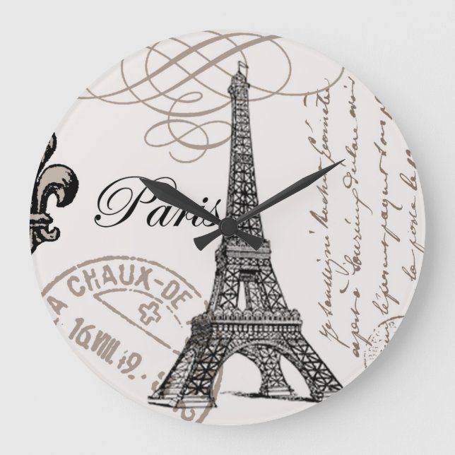 modern vintage french Eiffel Tower Large Clock (Front)