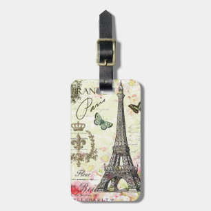 modern vintage french eiffel tower luggage tag