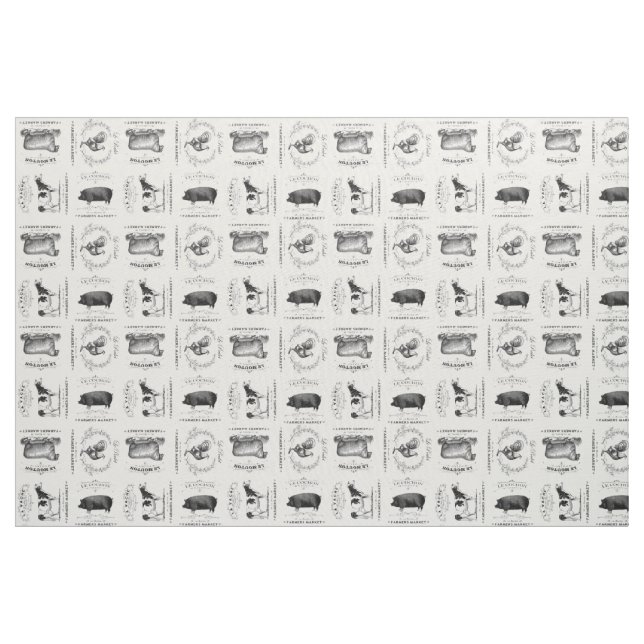 modern vintage french farm animals fabric (Yard)