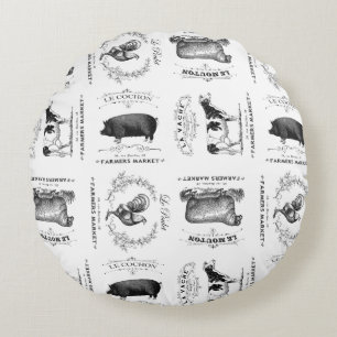 modern vintage french farm animals round cushion